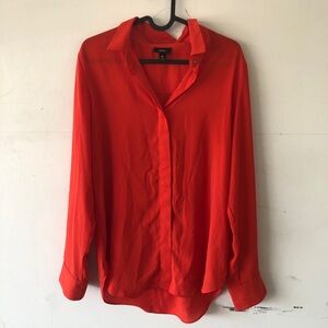 Mossimo Bright Red Orange Collared Blouse Shirt Medium